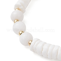 Braccialetti elastici con perline di conchiglia bianca naturale e giada malese per le donne&nbsp;BJEW-JB13144