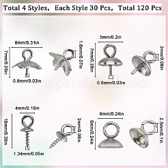 120 Stück 4 Stile 201 & 304 Edelstahl Cup Peg Bails Charms&nbsp;STAS-SC0006-06