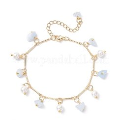 Pulseras con dijes de aguamarina natural y conchas de vidrio&nbsp;BJEW-JB12307-03