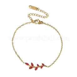 Bracciali a maglie a foglia in acciaio inossidabile 304 con strass&nbsp;SA-CBA5F76-03G