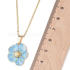 Collane con catena a cavo con ciondolo in acciaio inossidabile smaltato 304 con fiore azzurro cielo per donna&nbsp;NJEW-JN05997