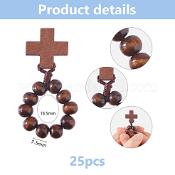 Bague en bois avec croix et perles rondes (25 pièce)&nbsp;RJEW-DC0001-23A