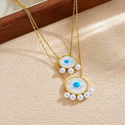 Collar doble de acero inoxidable 304 con colgante de ojo turco azul y acrílico para mujer.&nbsp;WG0980E-01