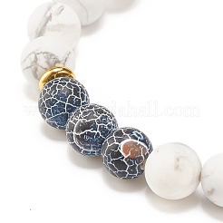 Braccialetto elasticizzato con perline rotonde in agata stagionata naturale (tinta) e howlite&nbsp;BJEW-JB08087-03