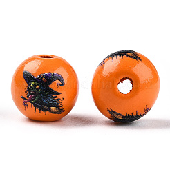 Perles européennes en bois sur le thème d'Halloween&nbsp;WOOD-N016-04H