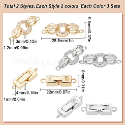 12 Stück 4 Stil Messing Micro Pave klare Zirkonia Faltverschlüsse & Messing Faltverschlüsse&nbsp;KK-SC0004-10
