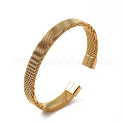 Offener Armreif aus 304 Edelstahl mit flachen Maschenketten für Damen&nbsp;BJEW-C0033-06