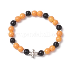 Braccialetti elastici da donna con perline rotonde in vetro a tema Halloween&nbsp;BJEW-MZ00186-03