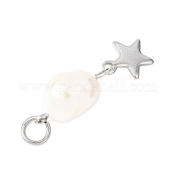 3 pièce 3 styles de riz de perles d'eau douce de culture naturelle avec pendentifs en forme d'éclair en forme d'étoile de lune en acier inoxydable 304&nbsp;PALLOY-JF04583-02