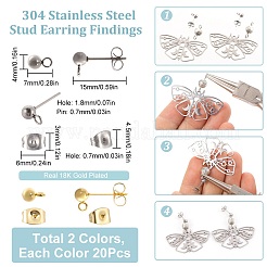 40 paio di orecchini a perno con sfera in acciaio inossidabile 304 stile 2&nbsp;STAS-SC0005-25
