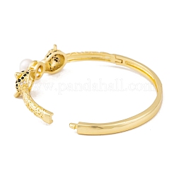 Leoparden-Armreife aus Messing mit grünem Zirkonia und Scharnier für Damen&nbsp;BJEW-S147-04G