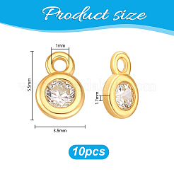 10 Stück 925 flache runde Charms aus Sterlingsilber mit Mikropflaster und klarem Zirkonia&nbsp;STER-PH0004-15