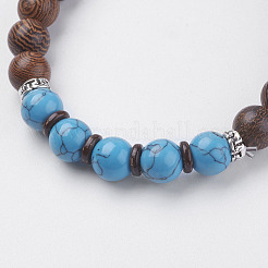 Natürliche Lavasteine & Wenge Holzperlen & Kokos Stretch Armbänder&nbsp;BJEW-I241-03C
