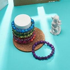 Set di braccialetti elastici con perline in plastica con teschio da 9 pz e 9 colori per donna&nbsp;BJEW-JB08900