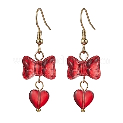 Pendientes colgantes de vidrio con lazo y corazón&nbsp;EJEW-JE05647