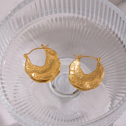 Orecchini a cerchio in acciaio inossidabile 304 con luna testurizzata in stile vintage&nbsp;UW4126