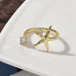 Manschettenringe aus Messing mit Mikropavé-Zirkonia für Damen&nbsp;RJEW-H256-08G