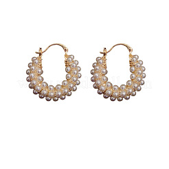 Pendientes de aro de aleación de plástico con perlas de imitación planas y redondas&nbsp;FS-WG2046F-01