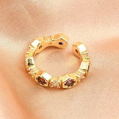 Manschettenringe aus Messing mit Mikropavé-Zirkonia für Damen&nbsp;RJEW-Z113-46G