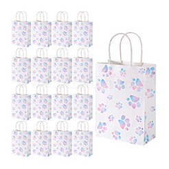 Rechteckige Aufbewahrungsbeutel aus Papier mit Pfotenabdruckmuster und Griff&nbsp;ABAG-WH0046-39B