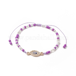 Braccialetto di perline intrecciate con semi di vetro e malocchio in lega smaltata con strass di cristallo per le donne&nbsp;BJEW-JB09248