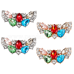 4 Stück Flügellegierung in 2 Farben mit Glas-Strassen und Schuhschnallenclips aus Eisen&nbsp;FIND-PH0027-96A