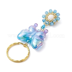 3 porte-clés en perles de papillon et de graines de verre en acrylique et fleur&nbsp;KEYC-MZ00007