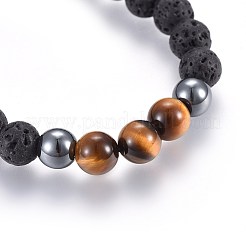 Braccialetti intrecciati con perline intrecciate in pietra lavica naturale e perle di ematite sintetica non magnetica&nbsp;BJEW-JB03975-25