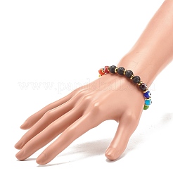 Rundes Bunte Malerei-Armband mit bösem Blick und natürlichen Lavagestein-Perlen&nbsp;BJEW-JB07870
