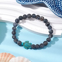 Braccialetti elastici con perline rotonde in agata naturale invecchiata e tinta&nbsp;BJEW-JB11074-02