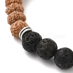 Braccialetti con ciondoli elasticizzati perline in legno di bodhi a tema yoga di roccia lavica&nbsp;BJEW-L620-02A-01