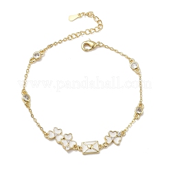 Bracelets en laiton pavés de zirconiums cubiques transparents en forme de trèfle à maillons enveloppe&nbsp;KK-CBA6980-18G