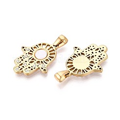 Anhänger aus Edelstahl 304 mit Kristall-Strassen und Muschel-Hamsa-Hand&nbsp;STAS-T071-14G