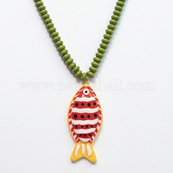 Colliers de perles rondelles avec pendentif poisson rouge en résine&nbsp;WG3A5E5-02