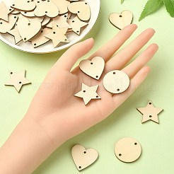 30 Stück 3 Stile Verbindungsanhänger aus ungefärbtem&nbsp;WOOD-YW0001-12