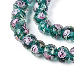 Brins de perles rondelles à fleurs intérieures en lampwork faites à la main&nbsp;LAMP-T022-24F