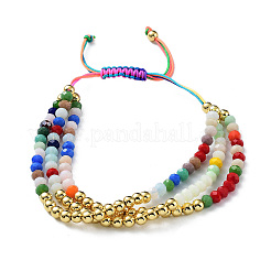 Bracciale con perline rotonde intrecciate in ottone e vetro sfaccettato&nbsp;BJEW-C052-06