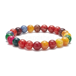 Braccialetto elasticizzato con perline rotonde in agata stagionata naturale tinta per donna&nbsp;BJEW-JB09382
