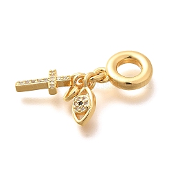 Messing klare Zirkonia Kreuz & Auge & Herz europäische Anhänger&nbsp;KK-U048-21G