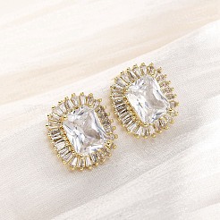 Latón micro pave aretes de circonita cúbica transparente&nbsp;EJEW-F373-06G