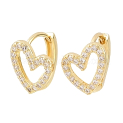 Orecchini a cerchio con cuore cavo in ottone micro pavé di zirconi cubici trasparenti&nbsp;EJEW-D348-10G