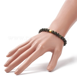 Bracciale elasticizzato con perline tonde in pietra serpentina naturale/pizzo verde con colonna in ematite sintetica da donna&nbsp;BJEW-JB07575-01