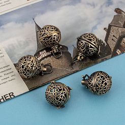 Messing hohl runde käfig anhänger&nbsp;KK-L079-02-NR