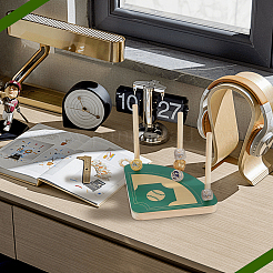 Baseball-Thema Holz Ring Organizer Displayständer mit 3 Sticks unterstützt&nbsp;RDIS-WH0030-01B