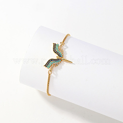 Armbänder aus Messing mit Zirkonia-Steinen und Göttinnenflügel-Anhänger für Damen&nbsp;FS4700
