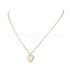 Collane con catena a forma di graffetta con ciondolo in ottone a forma di cuore con lettera&nbsp;NJEW-JN05379-02