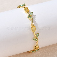 Bracciali a catena con maglie a forma di fiore in ottone e vetro&nbsp;KK-CBA7DFA-01G-10