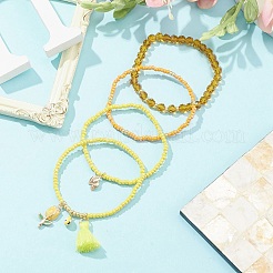 4 pièces 4 styles mauvais œil thème de la saint-valentin alliage émail et polycoton (polyester coton) gland bracelets à breloques ensemble&nbsp;BJEW-JB09618-04