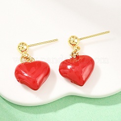 Boucles d'oreilles pendantes en laiton émaillé en forme de cœur pour la Saint-Valentin&nbsp;EJEW-Z164-19G-05