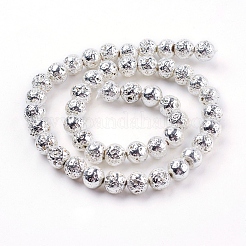 Hebras de cuentas de roca de lava natural galvanizadas&nbsp;G-E429-01-8mm-S